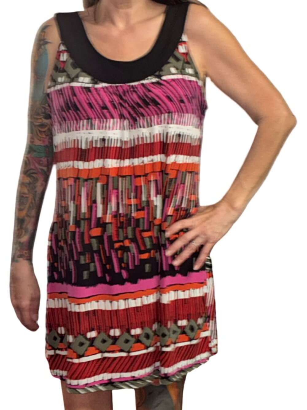 Sz.XL*Fashion Bug*Red/Black/Gray Abstract-Print Mini Dress